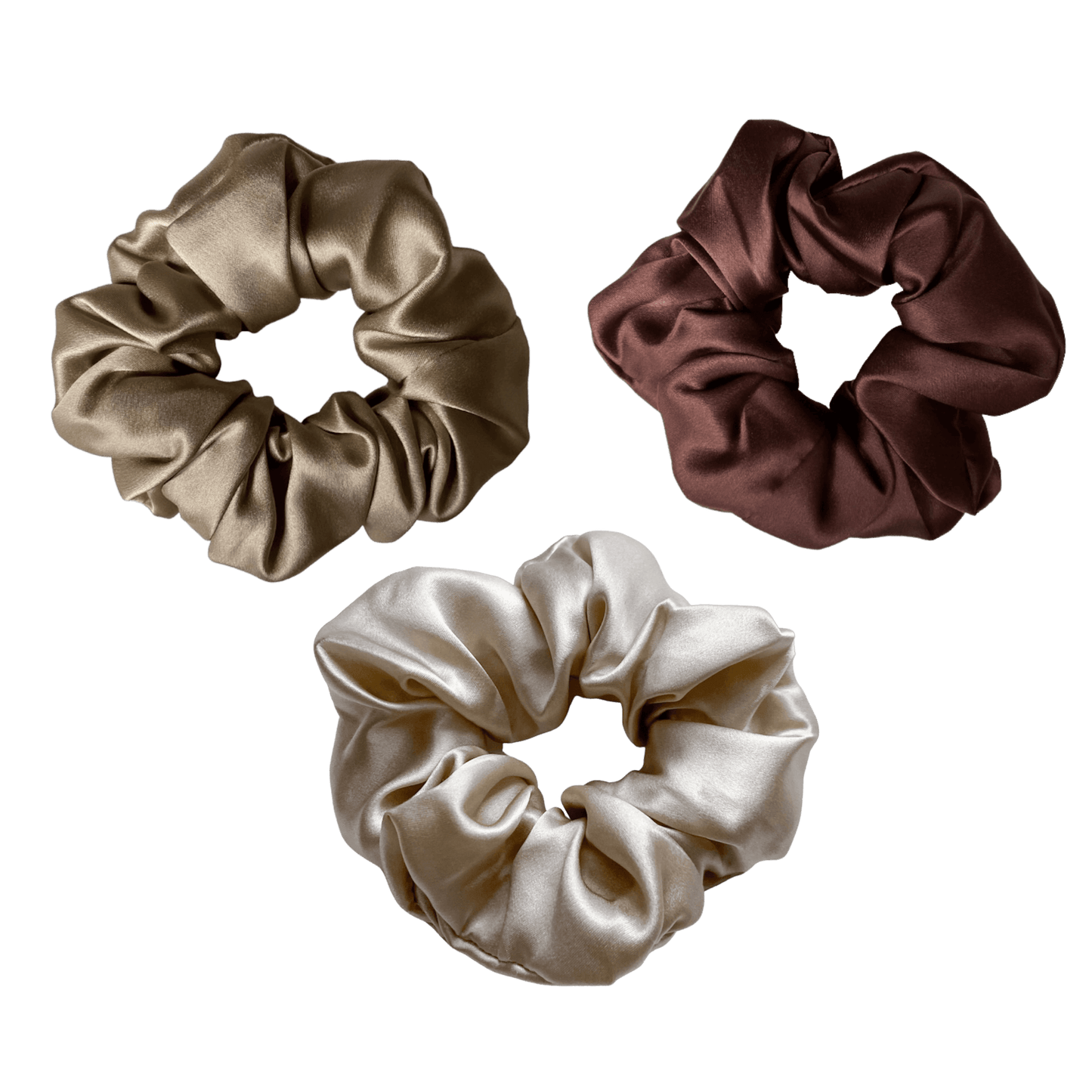 Mulberry Silk Medium Scrunchies - Khaki, Chocolate, Champagne