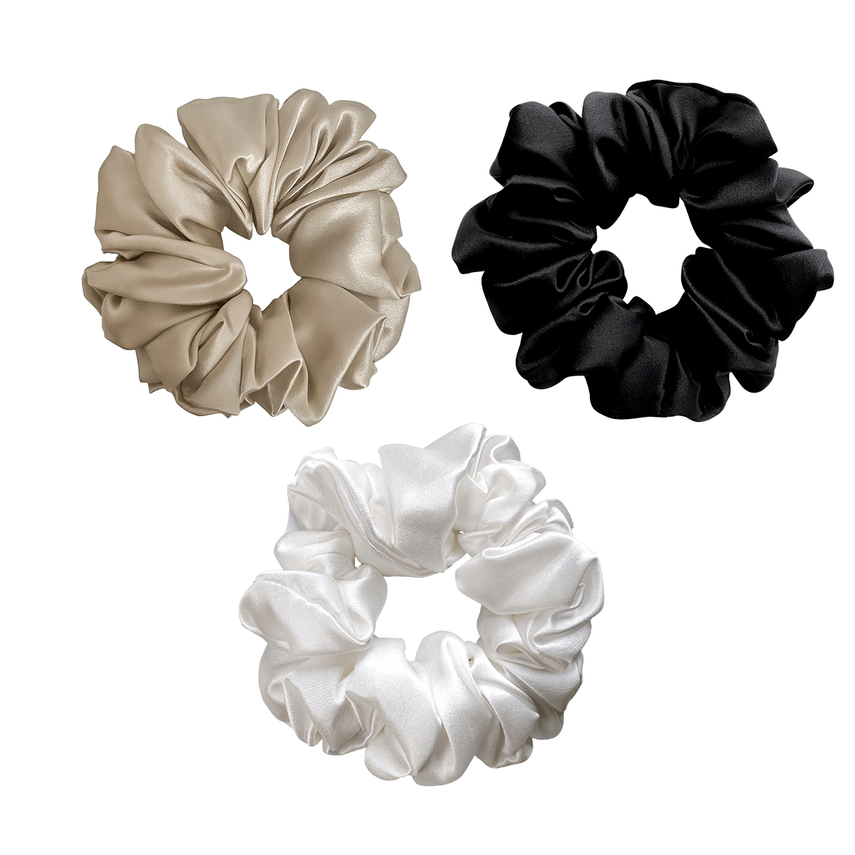 Deluxe Scrunchies - Champagne, Black, White