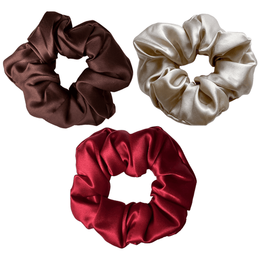 Mulberry Silk Medium Scrunchies - Chocolate, Champagne, Wine