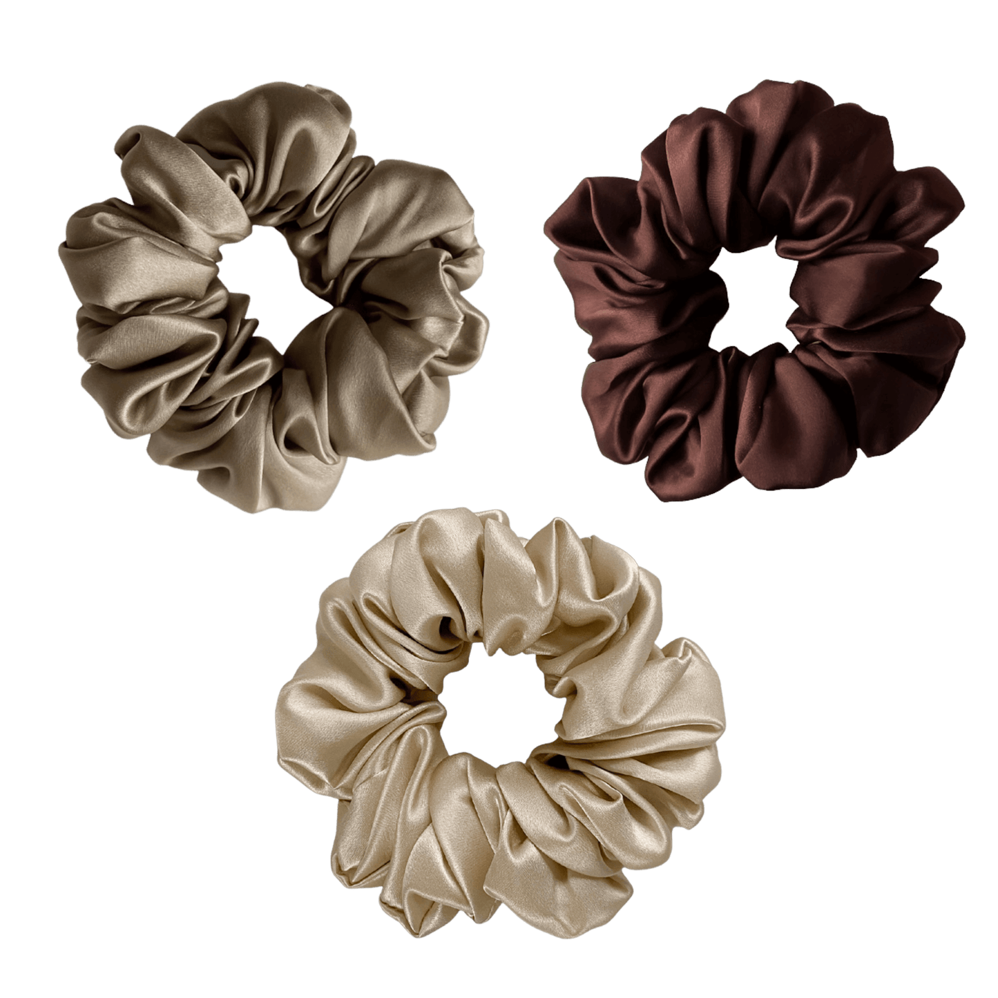 Deluxe Scrunchies - Khaki, Chocolate, Champagne