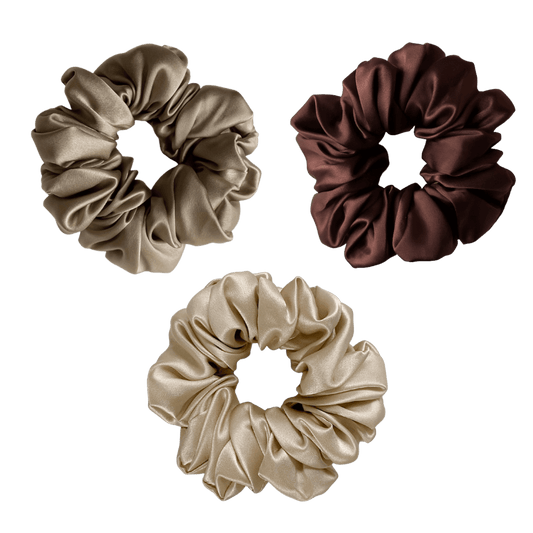 Deluxe Scrunchies - Khaki, Chocolate, Champagne