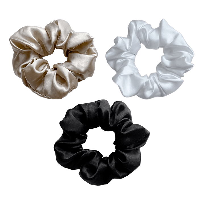 Mulberry Silk Medium Scrunchies - Champagne, Black, White