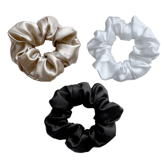 Mulberry Silk Medium Scrunchies - Champagne, Black, White