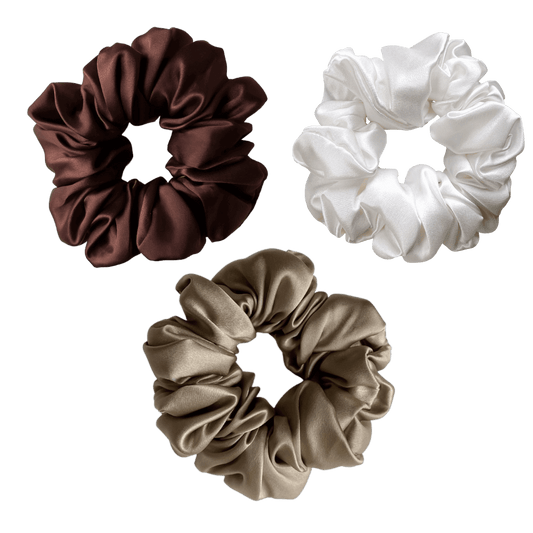 Deluxe Scrunchies - Chocolate, Khaki, White