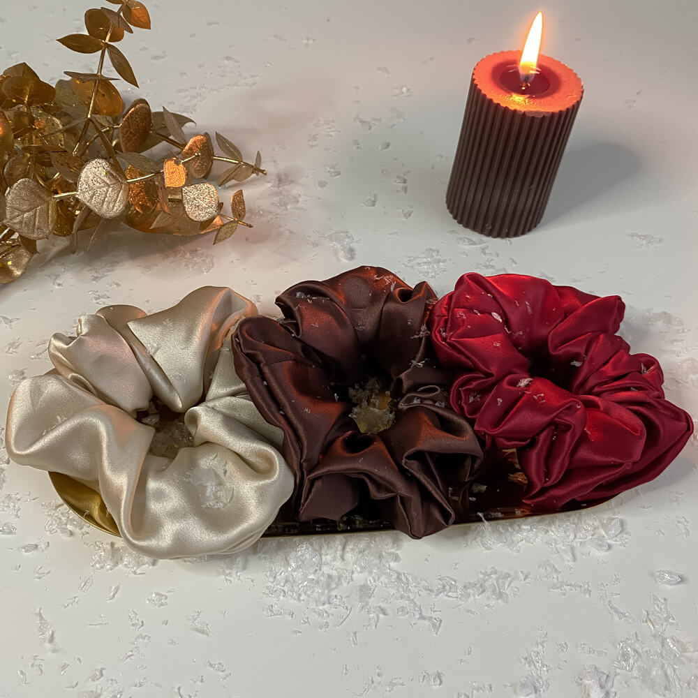 Mulberry Silk Medium Scrunchies - Chocolate, Champagne, Wine